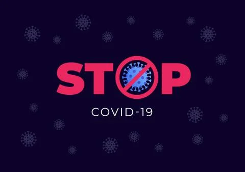 Virus circle sign on stop text. Horizontal banner template Illustrazione stock