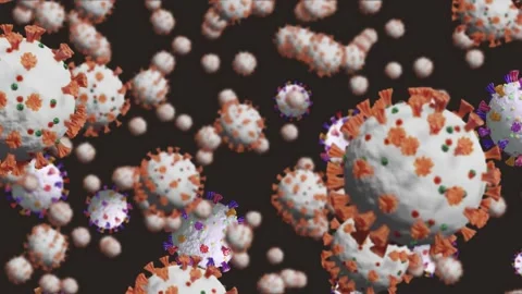 Virus cluster drifting in dark, camera panning, parallax revealing orange, Stock-Footage 330893498