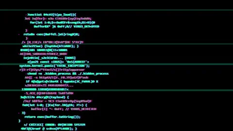 Virus code glitch displaying malicious hacking scripts and critical system Stock Footage 345101920