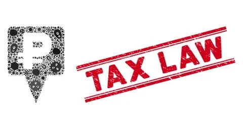 Virus Collage Rouble Map Pointer Icon and Distress Tax Law Stamp with Lines 스톡 일러스트