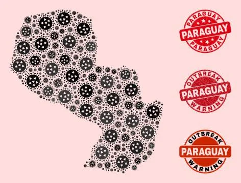 Virus Composition of Mosaic Paraguay Map and Grunge Seal Stamps イラスト素材