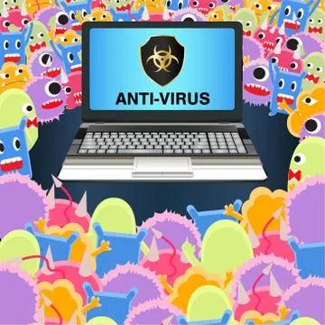 Virus computer attack laptop protected antivirus Stock Illustration