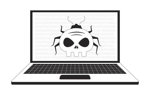 Virus computer bug on laptop line illustration concept イラスト素材