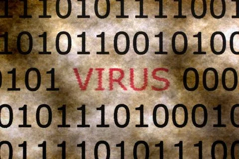 Virus Concept Highlighted in Binary Code on Grunge Background Stock Photos