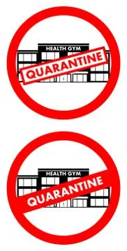 Virus concept. Stop sign on the background of health gym building isolated on Stock Illustration
