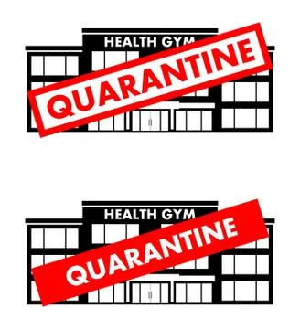 Virus concept. Stop sign on the background of health gym building isolated on Stock Illustration