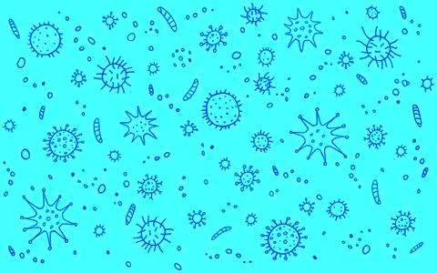Virus, Coronavirus. Background, pattern, frame with outline Molecules and cel Stock Illustration