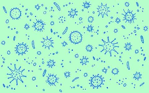 Virus, Coronavirus. Background, pattern, frame with outline Molecules and cel Stock Illustration
