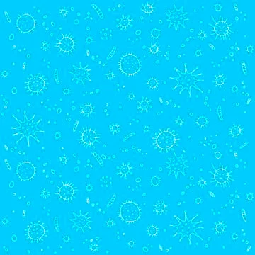 Virus, Coronavirus. Background, pattern, frame with outline Molecules and cel Stock Illustration