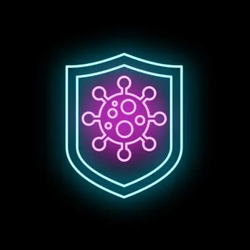 Virus covid 19 protection shield glowing neon icon Stock Illustration