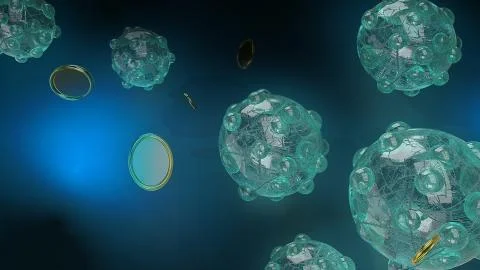 Virus in dark tone 3d rendering for  medicine  and  healthcare content. Stock Illustration