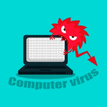 A virus that destroys a laptop. Computer under the threat of a virus, the vir Stock Illustration