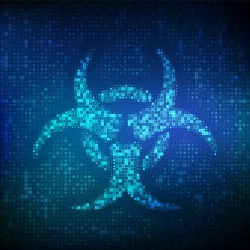 Virus detected. Computer virus hazard sign made with binary code. Hacked. Dig Stock Illustration