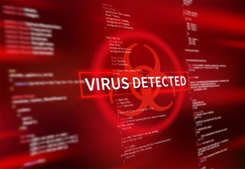 Virus detected warning alert message on screen 库存插图