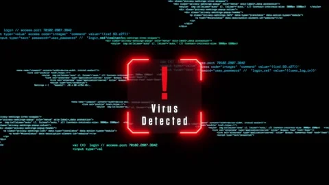 Virus detected warning sign, running source code and computer language, data 库存影片 335070710