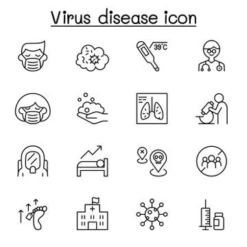 Virus disease icon set in thin line style Illustrazione stock