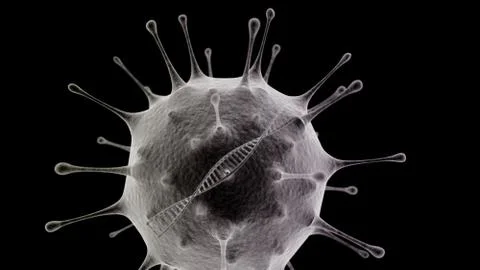 Virus with DNA helix inside on black background Stock Illustration