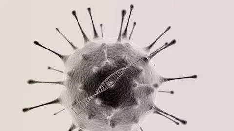 Virus with DNA helix inside on light background Stock Illustration