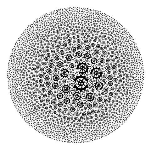 Virus Electronics Gear Icon Round Globula Collage Stock Illustration