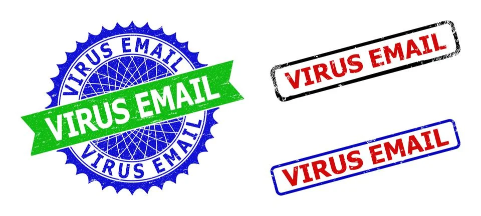 VIRUS EMAIL Rosette and Rectangle Bicolor Badges with Rubber Textures Stock Illustration