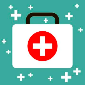 Virus first aid help kit box icon white blue Stock Illustration