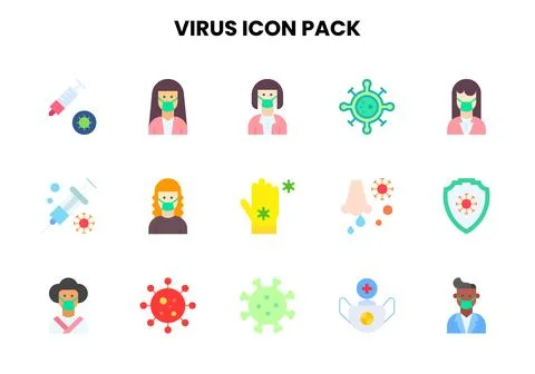Virus Flat Design Icons Pack Stock Illustration