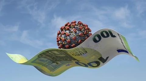 A virus flies through the air on a 100 euro banknote Stock Illustration