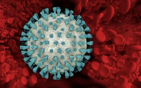 Virus float between red blood cell. Digital illustration. Stock Illustration