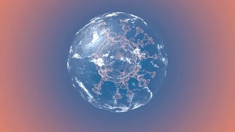 Virus forming inside translucent sphere with alpha channel over red shade Stock Footage 127241645