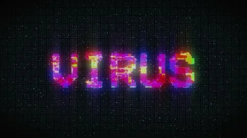 VIRUS Glitch Text Animation,  old tv vhs glitch Stock Footage 233001573