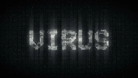 VIRUS Glitch Text Animation,  old tv vhs glitch Stock Footage 233001922