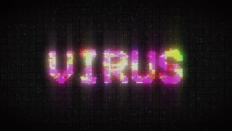 VIRUS Glitch Text Animation,  old tv vhs glitch Stock Footage 233002275