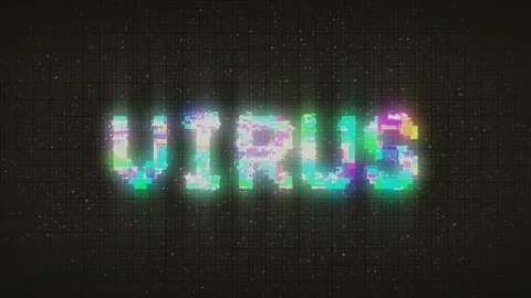 VIRUS Glitch Text Animation,  old tv vhs glitch Stock Footage 233002429