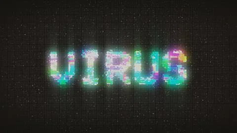 VIRUS Glitch Text, old tv vhs glitch  Stock Illustration