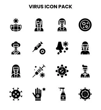 Virus Glyph Icons Pack Stock Illustration
