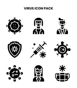 Virus Glyph Vector Icons Pack Stock Illustration