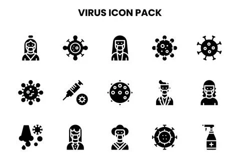 Virus Glyph Vector Icons Pack Stock Illustration