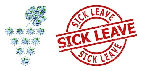 Virus Grapes Bunch Icon Recursive Composition and Rubber Sick Leave Stamp Seal Illustrazione stock
