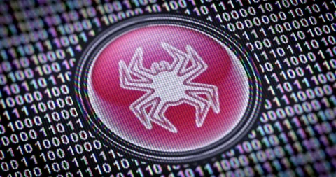 Virus icon. Binary code ( array of bits ) in the screen. Looping footage Stock Footage 111234556