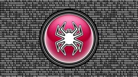 Virus icon. Binary code ( array of bits ) in the screen. Looping footage. Stock Footage 123768223