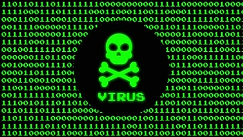 Virus icon on binary code. Stock Footage 146034841