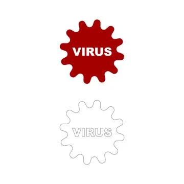 Virus Icon in Bold Red and Outline Style  Flat Contagion Symbol Design Stock Illustration