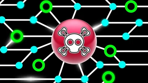 Virus icon on circuit board. Looping footage. Illustration. Stock Footage 123443383