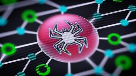 Virus icon. Circuit board in the screen. Looping footage with codec Prores 4444. Video stock 109185223