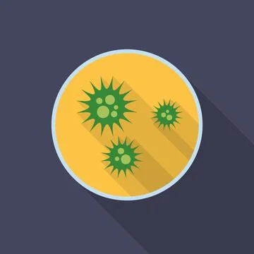 Virus icon with long shadow. Flat design style. Stock Illustration