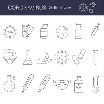 Virus icons thinline. 库存插图