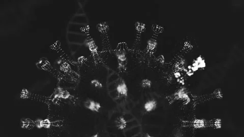 Virus infection visualization. Dark Coronavirus 2019-nCoV pathogen cells inside Stock Footage 160122219