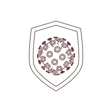 Virus inside shield protection out line style illustration icon Stock Illustration
