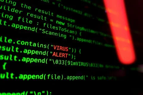 Virus installed in computer code. Security online concept Foto stock