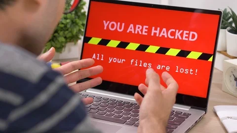Virus on a Laptop Computer Screen Hacked Alert Stock Footage 115362128